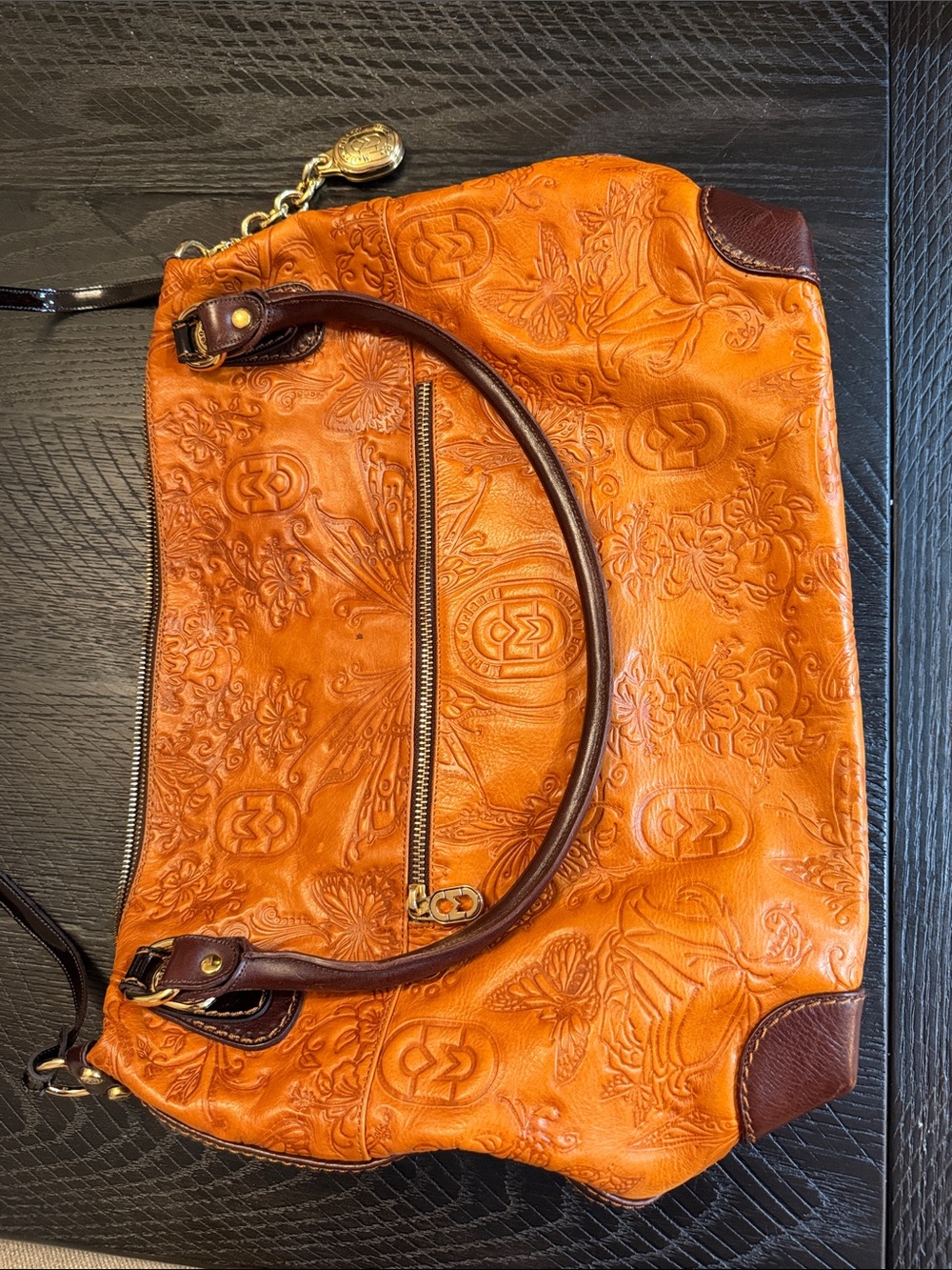 Marino Orlandi Orange Shoulder Bag with Brown Trim